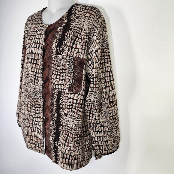 Vtg Jordan Womens Shirt Size 14 Button Brown Snake Skin Print Long Sleeve Retro - Picture 5 of 12